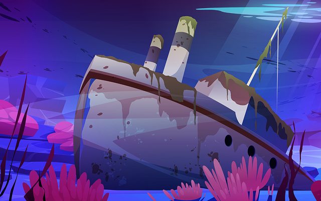 Sunken shipwreck bay